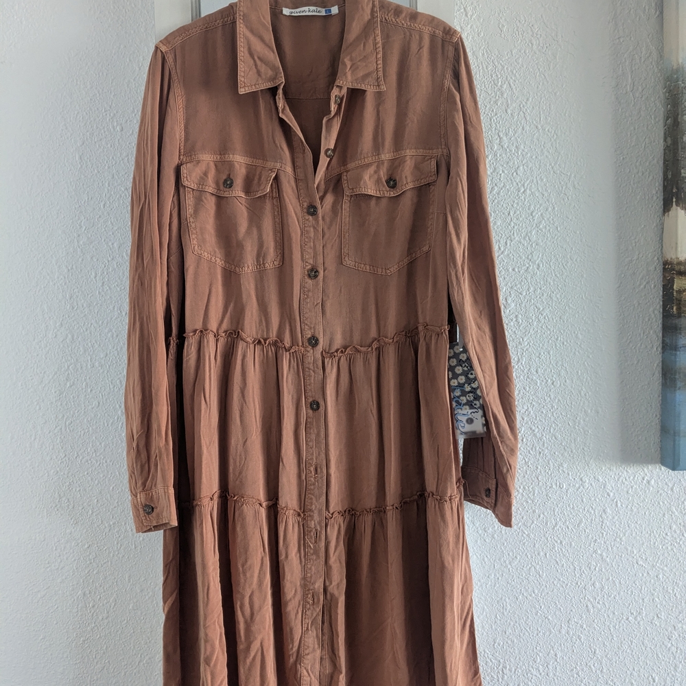 Elegant Brown Button-Down Dress
